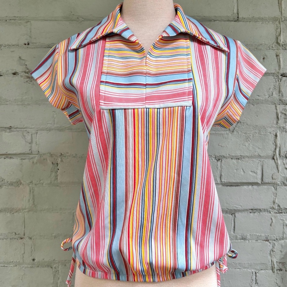 Vintage 70s Striped Multicolor Women's Top - Picture 6 of 9